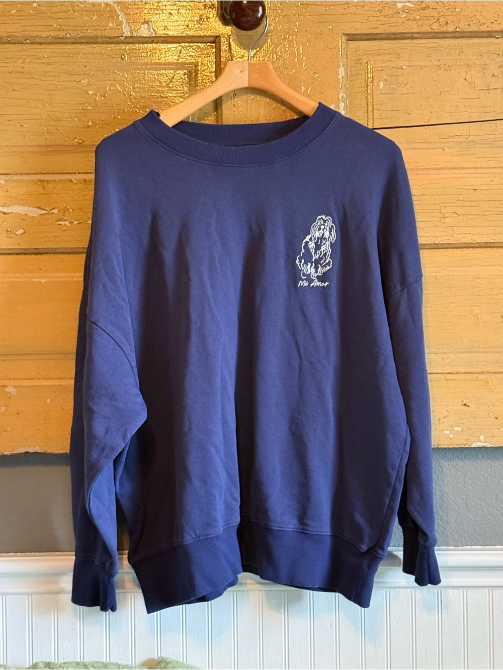 Women’s Navy Crewneck Sweatshirt with Small Chest Graphic